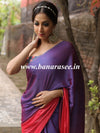Banarasee Velvet Chiffon Sari With Swarovski Border & Contrast Sequins Work Blouse-Violet & Peach