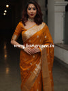 Banarasee Handwoven Semi-Chiffon Saree With Silver Zari Work-Mustard Yellow