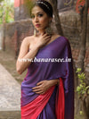 Banarasee Velvet Chiffon Sari With Swarovski Border & Contrast Sequins Work Blouse-Violet & Peach