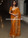 Banarasee Handwoven Semi-Chiffon Saree With Silver Zari Work-Mustard Yellow