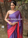 Banarasee Velvet Chiffon Sari With Swarovski Border & Contrast Sequins Work Blouse-Violet & Peach