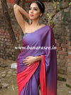 Banarasee Velvet Chiffon Sari With Swarovski Border & Contrast Sequins Work Blouse-Violet & Peach