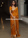 Banarasee Handwoven Semi-Chiffon Saree With Silver Zari Work-Mustard Yellow