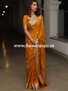 Banarasee Handwoven Semi-Chiffon Saree With Silver Zari Work-Mustard Yellow