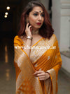 Banarasee Handwoven Semi-Chiffon Saree With Silver Zari Work-Mustard Yellow