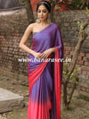 Banarasee Velvet Chiffon Sari With Swarovski Border & Contrast Sequins Work Blouse-Violet & Peach