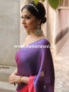 Banarasee Velvet Chiffon Sari With Swarovski Border & Contrast Sequins Work Blouse-Violet & Peach