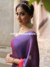 Banarasee Velvet Chiffon Sari With Swarovski Border & Contrast Sequins Work Blouse-Violet & Peach