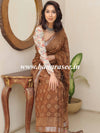 Linen Cotton Bagru Hand-Block Printed Saree-Brown