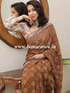 Linen Cotton Bagru Hand-Block Printed Saree-Brown