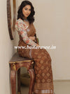 Linen Cotton Bagru Hand-Block Printed Saree-Brown