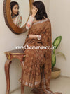 Linen Cotton Bagru Hand-Block Printed Saree-Brown