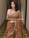Linen Cotton Bagru Hand-Block Printed Saree-Brown