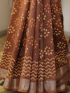 Linen Cotton Bagru Hand-Block Printed Saree-Brown