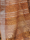 Linen Cotton Bagru Hand-Block Printed Saree-Brown