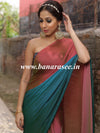 Banarasee Velvet Chiffon Sari With Swarovski Border & Contrast Sequins Work Blouse-Brown & Blue