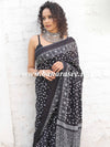 Handloom Mul Cotton Hand-block Print Saree-Black