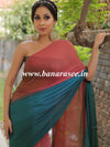 Banarasee Velvet Chiffon Sari With Swarovski Border & Contrast Sequins Work Blouse-Brown & Blue