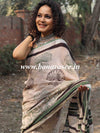 Linen Cotton Bagru Hand-Block Printed Saree-Beige