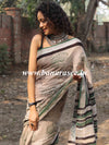 Linen Cotton Bagru Hand-Block Printed Saree-Beige