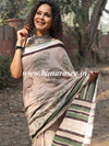 Linen Cotton Bagru Hand-Block Printed Saree-Beige