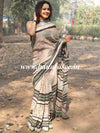 Linen Cotton Bagru Hand-Block Printed Saree-Beige