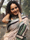 Linen Cotton Bagru Hand-Block Printed Saree-Beige
