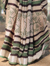 Linen Cotton Bagru Hand-Block Printed Saree-Beige