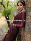 Banarasee Velvet Chiffon Sari With Swarovski Border & Contrast Sequins Work Blouse-Wine & Brown