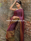 Banarasee Velvet Chiffon Sari With Swarovski Border & Contrast Sequins Work Blouse-Wine & Brown