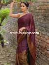 Banarasee Velvet Chiffon Sari With Swarovski Border & Contrast Sequins Work Blouse-Wine & Brown