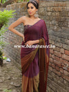 Banarasee Velvet Chiffon Sari With Swarovski Border & Contrast Sequins Work Blouse-Wine & Brown