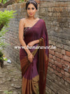 Banarasee Velvet Chiffon Sari With Swarovski Border & Contrast Sequins Work Blouse-Wine & Brown