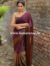 Banarasee Velvet Chiffon Sari With Swarovski Border & Contrast Sequins Work Blouse-Wine & Brown
