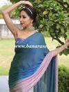 Banarasee Velvet Chiffon Sari With Swarovski Border & Contrast Sequins Work Blouse-Blue & Pink