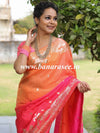 Banarasee Handwoven Dual  Color Semi Silk Saree With Floral Buta & Broad Border-Orange & Pink