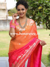 Banarasee Handwoven Dual  Color Semi Silk Saree With Floral Buta & Broad Border-Orange & Pink