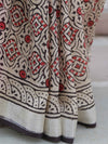 Linen Cotton Bagru Hand-Block Printed Saree-Beige