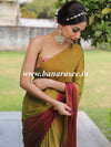 Banarasee Velvet Chiffon Sari With Swarovski Border & Contrast Sequins Work Blouse-Green & Maroon