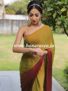 Banarasee Velvet Chiffon Sari With Swarovski Border & Contrast Sequins Work Blouse-Green & Maroon
