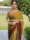 Banarasee Velvet Chiffon Sari With Swarovski Border & Contrast Sequins Work Blouse-Green & Maroon