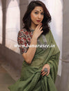 Bhagalpur Cotton Silk Ghichha Work Saree-Olive Green