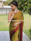 Banarasee Velvet Chiffon Sari With Swarovski Border & Contrast Sequins Work Blouse-Green & Maroon