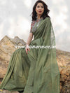 Bhagalpur Cotton Silk Ghichha Work Saree-Olive Green
