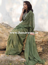Bhagalpur Cotton Silk Ghichha Work Saree-Olive Green