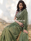 Bhagalpur Cotton Silk Ghichha Work Saree-Olive Green