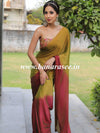 Banarasee Velvet Chiffon Sari With Swarovski Border & Contrast Sequins Work Blouse-Green & Maroon