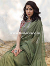 Bhagalpur Cotton Silk Ghichha Work Saree-Olive Green