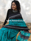 Handloom Mul Cotton Hand-block Print Saree-Green & Black