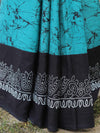 Handloom Mul Cotton Hand-block Print Saree-Green & Black